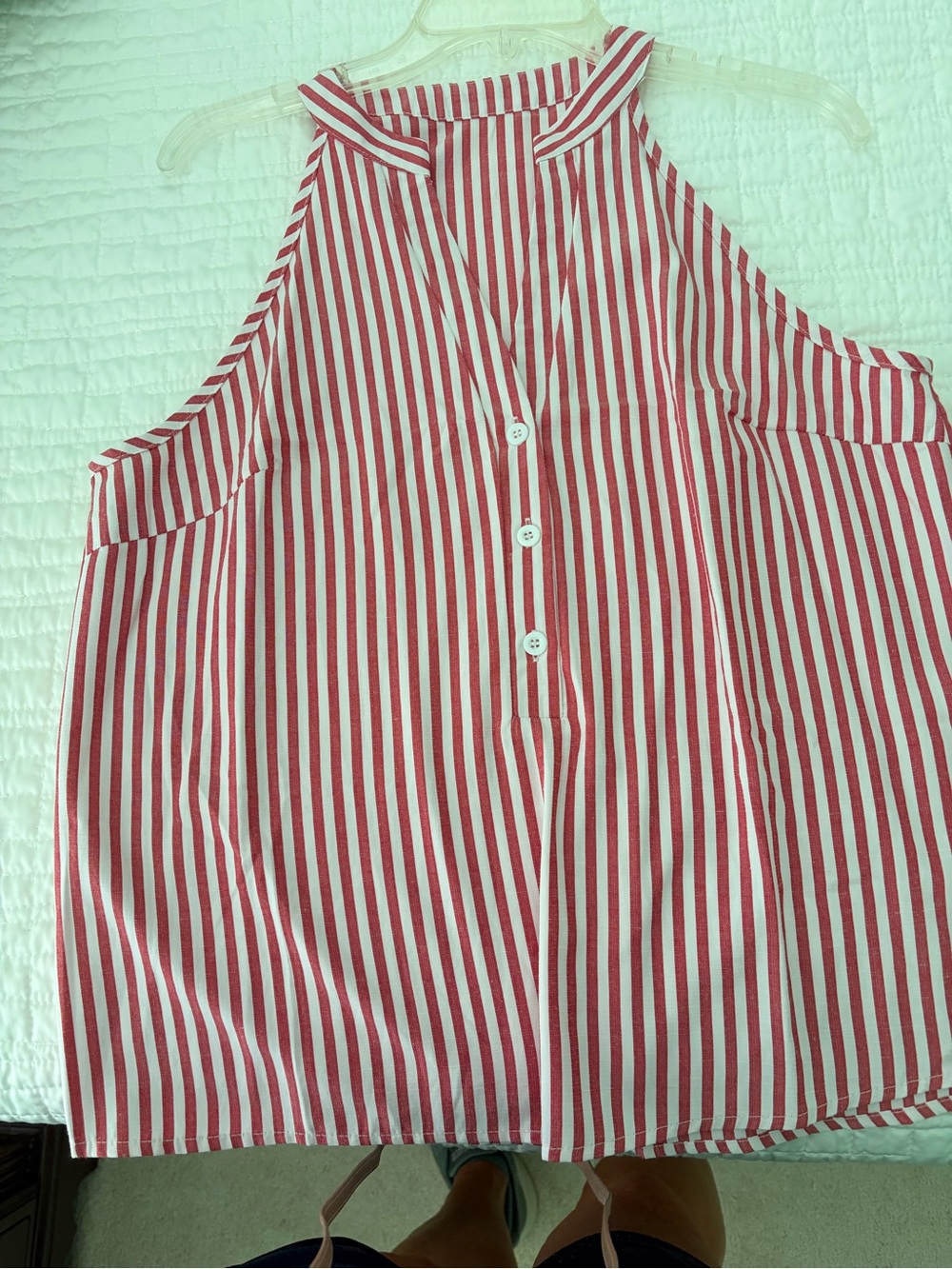 Striped Red and White Halter Tank Top